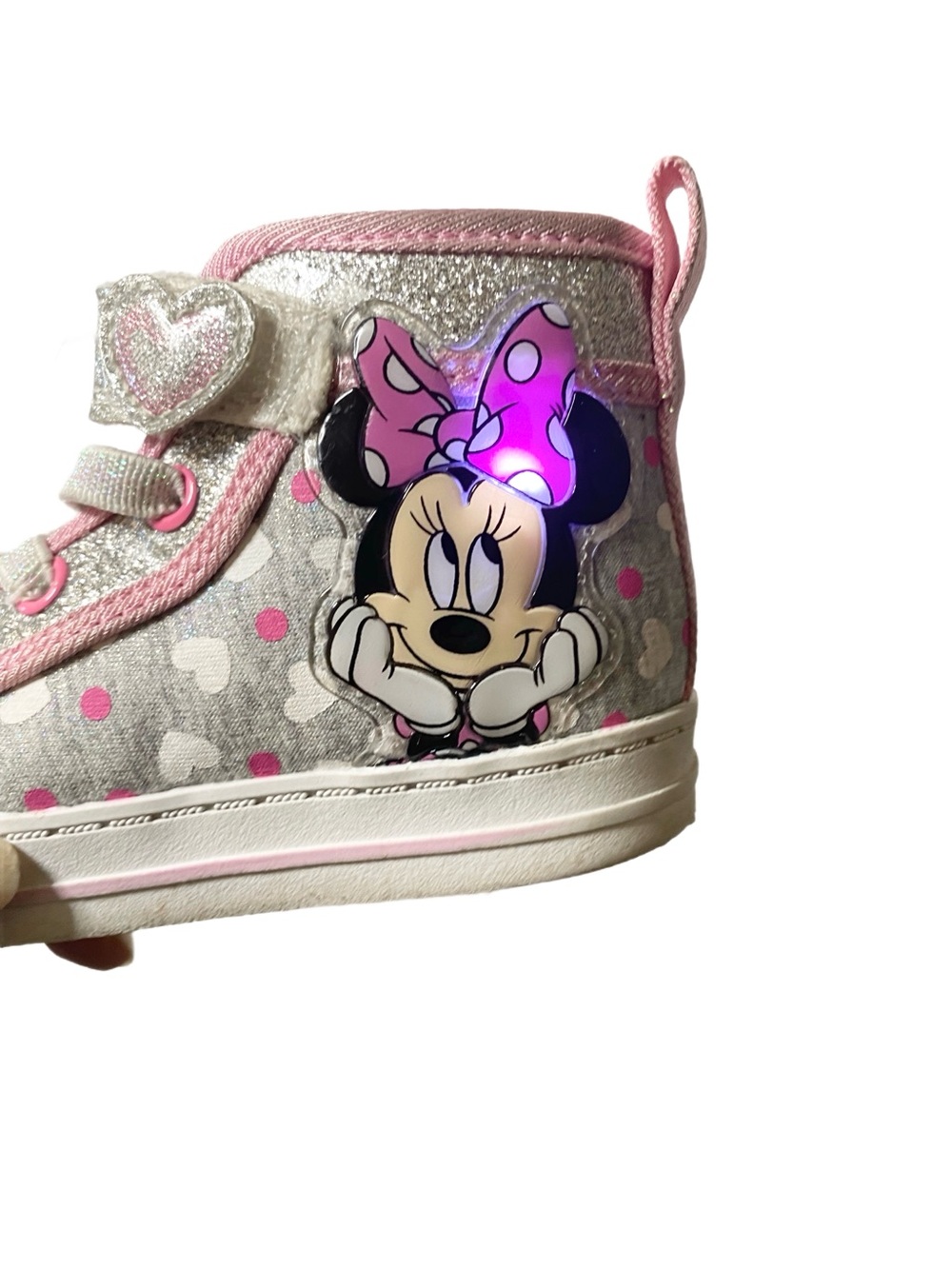 Disney Minnie Mouse Light Up Glitter High-Top Sneakers Toddler Size 6